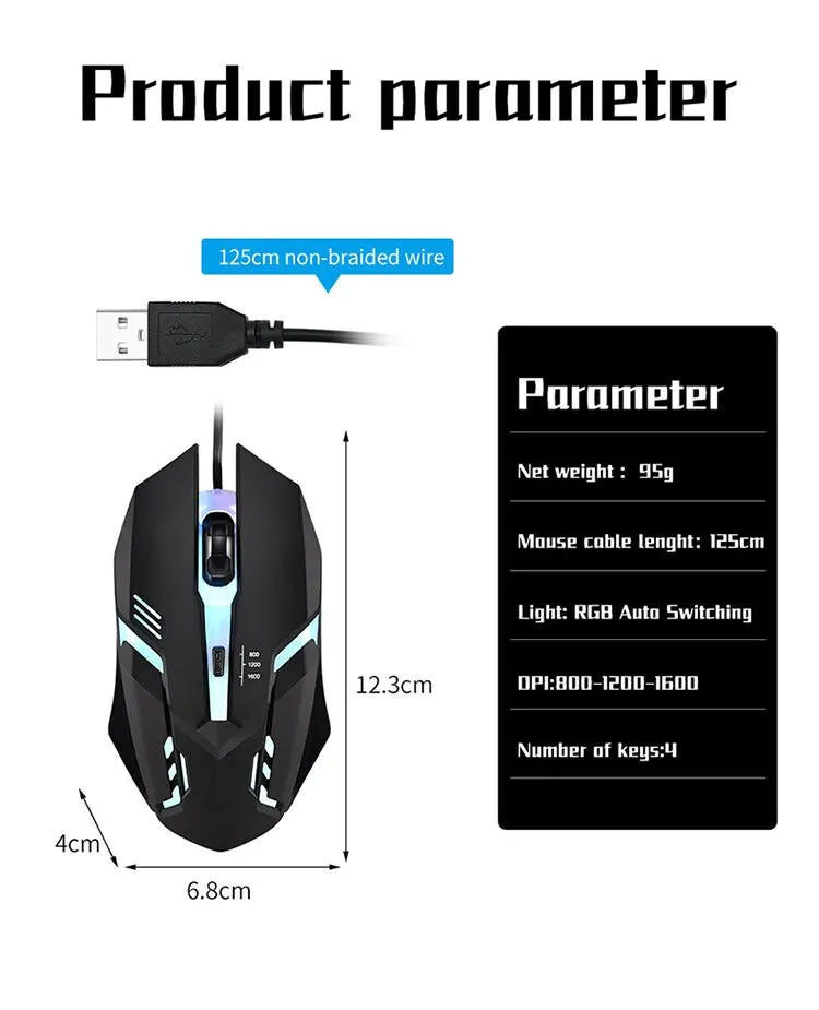 Mouse Gamer com Fio 1600 DPI