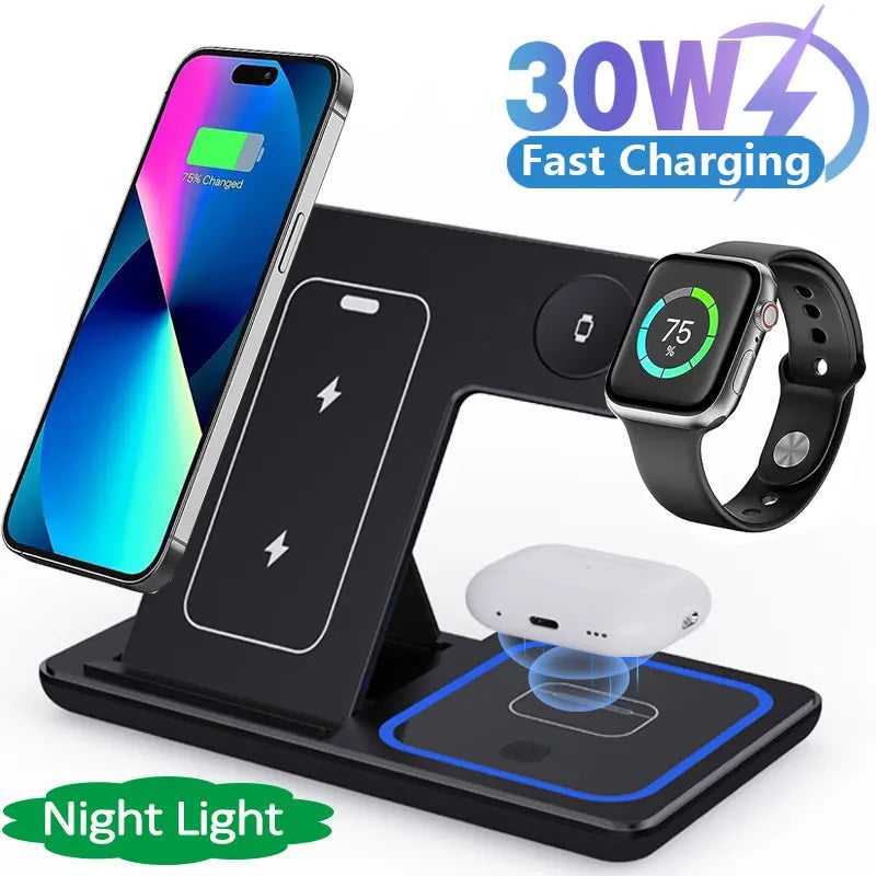 3 in 1 Foldable LED Charging Station 30W 